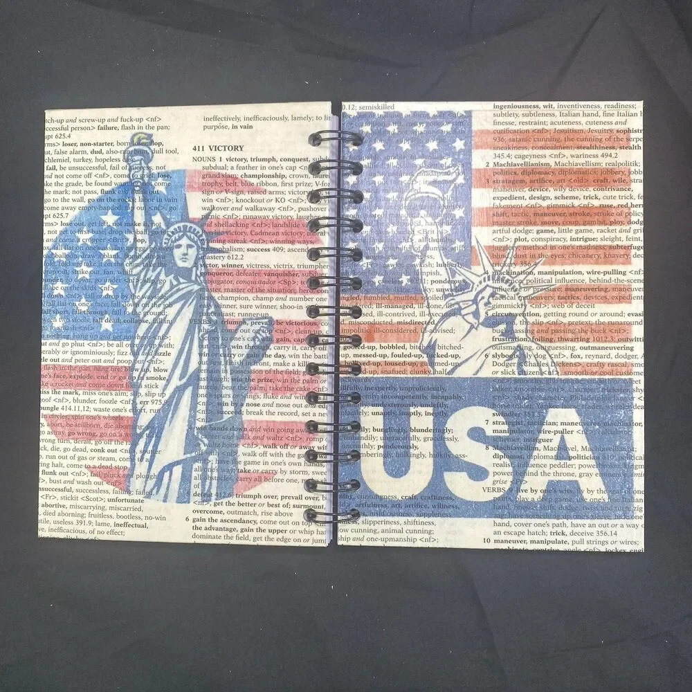 Journal Unique U.S.A. Designs Handmade Upcycled Spiral Notebook Patriotic 200 Pg